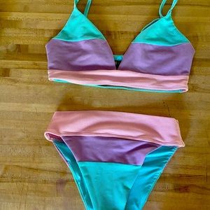 Beach Riot swim suit- purple pink and turquoise